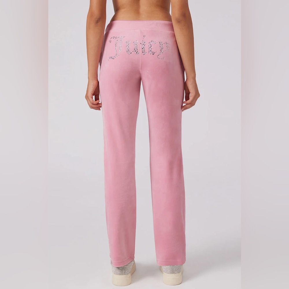 Juicy Couture Pink OG Big Bling Lux Velour Rhinestone Logo Track Pants Womens XL